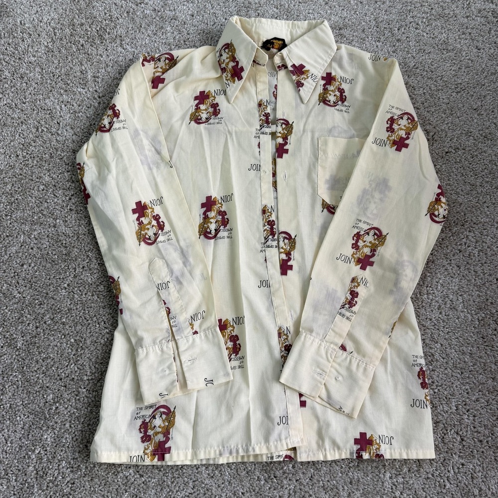 Vintage 70s 80s Belvedere Shirt Mens M White Patriotic Long Sleeve Button Up